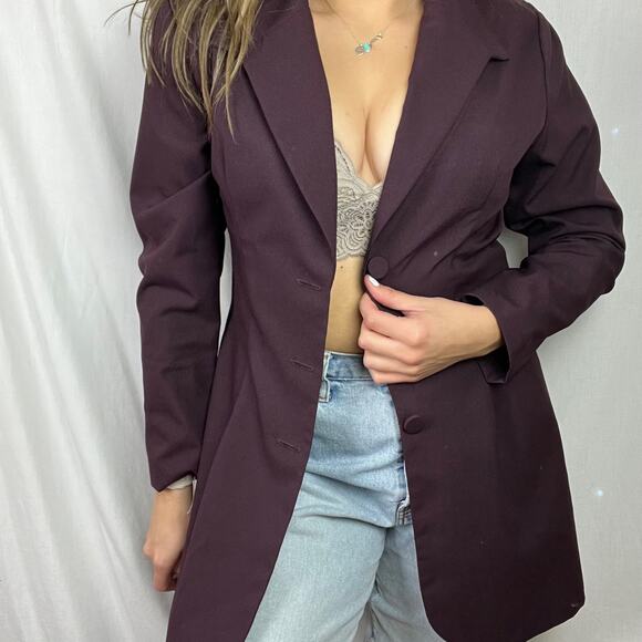 Vintage Alyn Paige Plum Maroon Long Sim Fit Y2K Light Academia Blazer - Picture 1 of 7